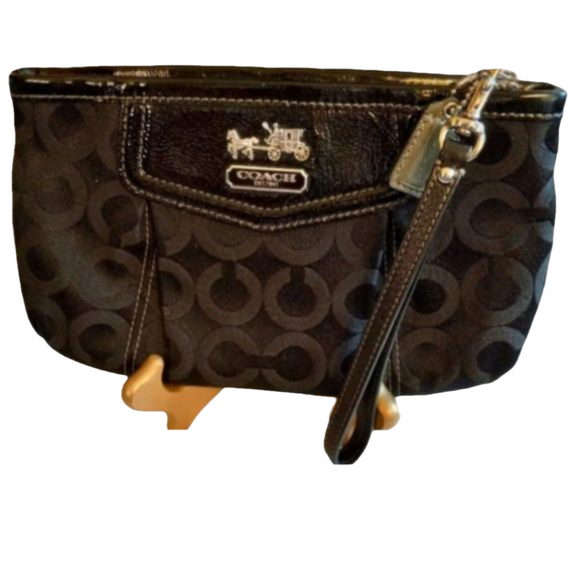 Coach Handbags - Coach Wristlet Black Patent Leather & Black Canvas w/signature design.Zip Close